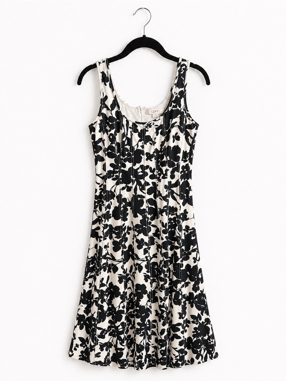 LOFT Black & White Floral Midi Dress